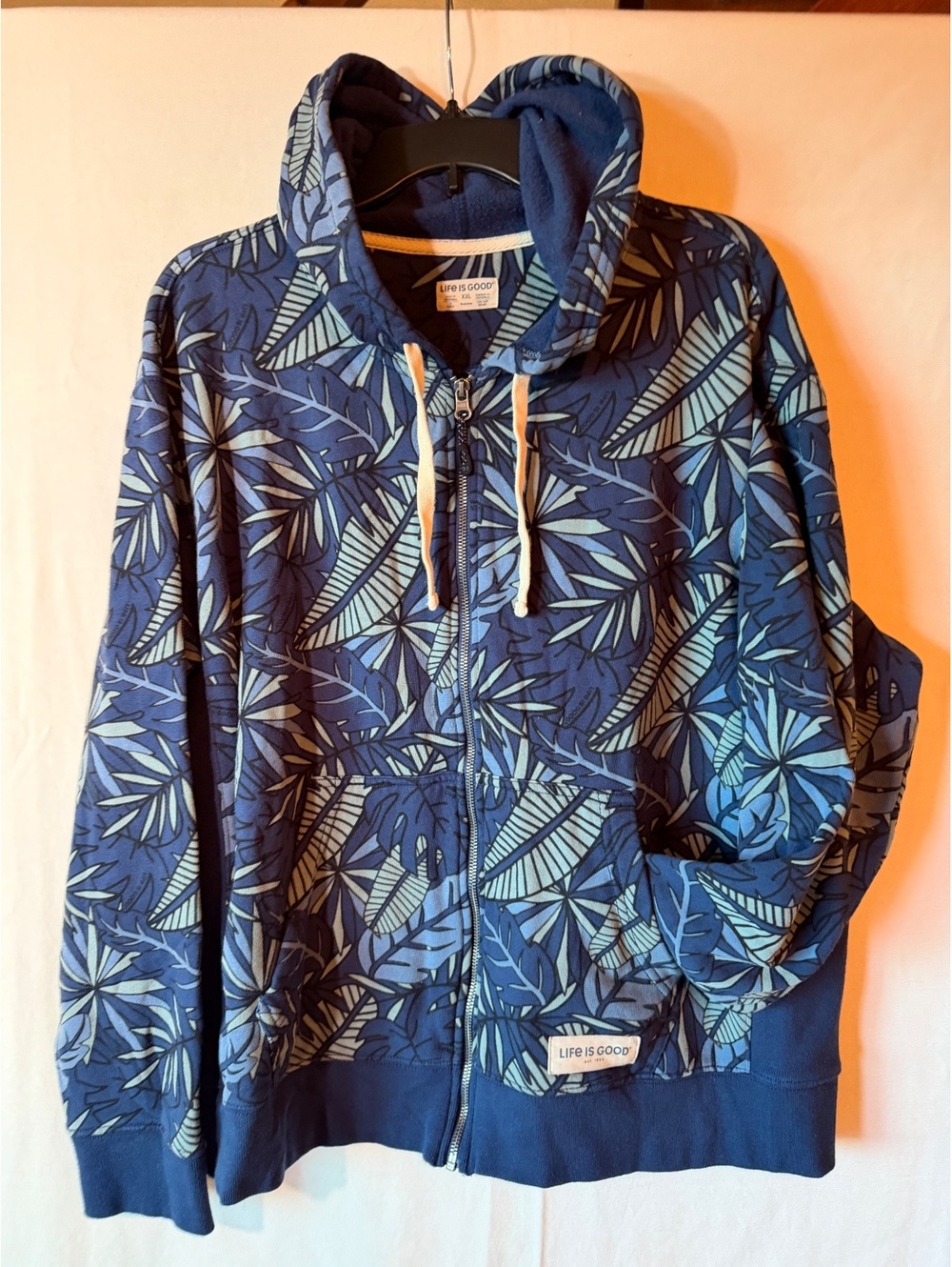 Life is Good XXL Blue Leaf Print Full Zip Hoodie